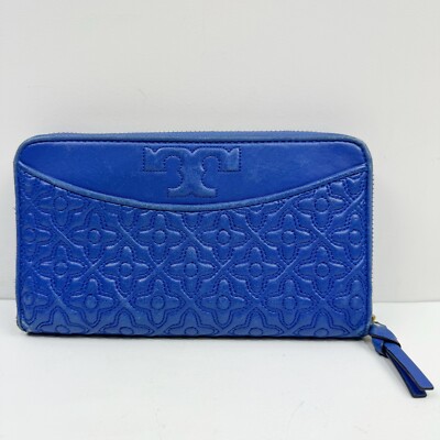 Tory Burch Cobalt Blue Leather Continental Quilted Wallet Zip