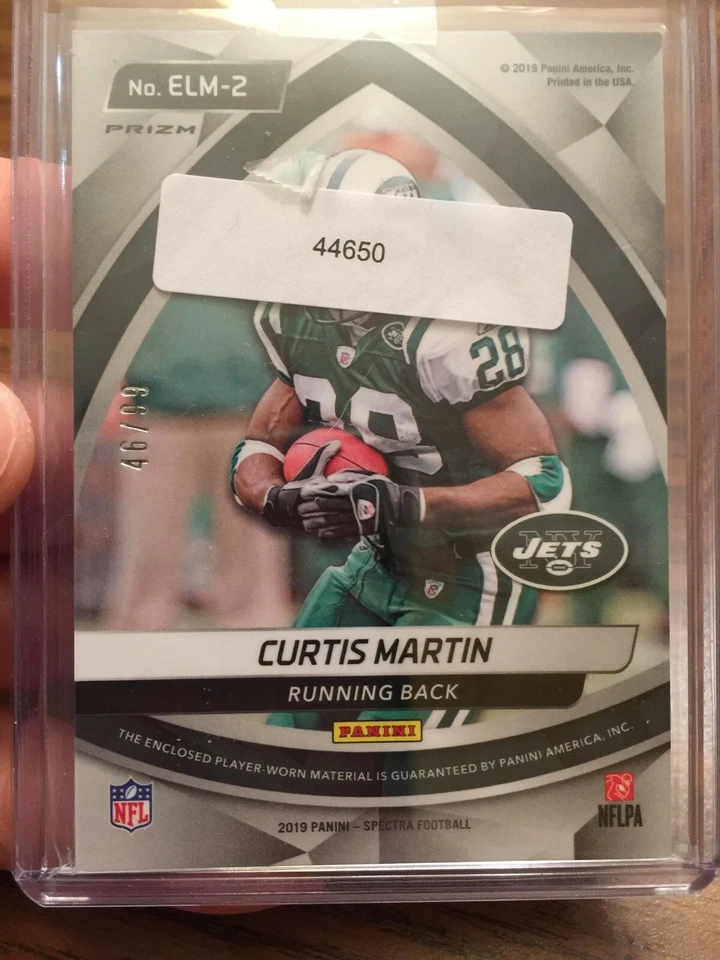CURTIS MARTIN 2019 SPECTRA "EPIC LEGENDS" JETS REFRACTOR WORN JERSEY PATCH /99!! - Image 2 of 2