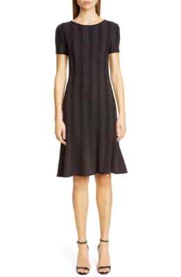 ST. JOHN COLLECTION Plum Caviar Stripe Ottoman Stretch Knit Sweater Midi Dress 6
