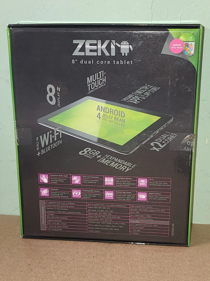 ZEKI 8" Dual Core Android Tablet 8GB Bluetooth WiFi Touchscreen APP Store Camera - Image 3 of 4