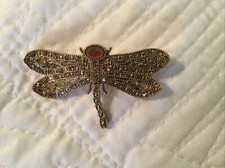 Vintage Dragonfly Firefly Rhinestone Brooch Pin Pendant Goldtone by MONET