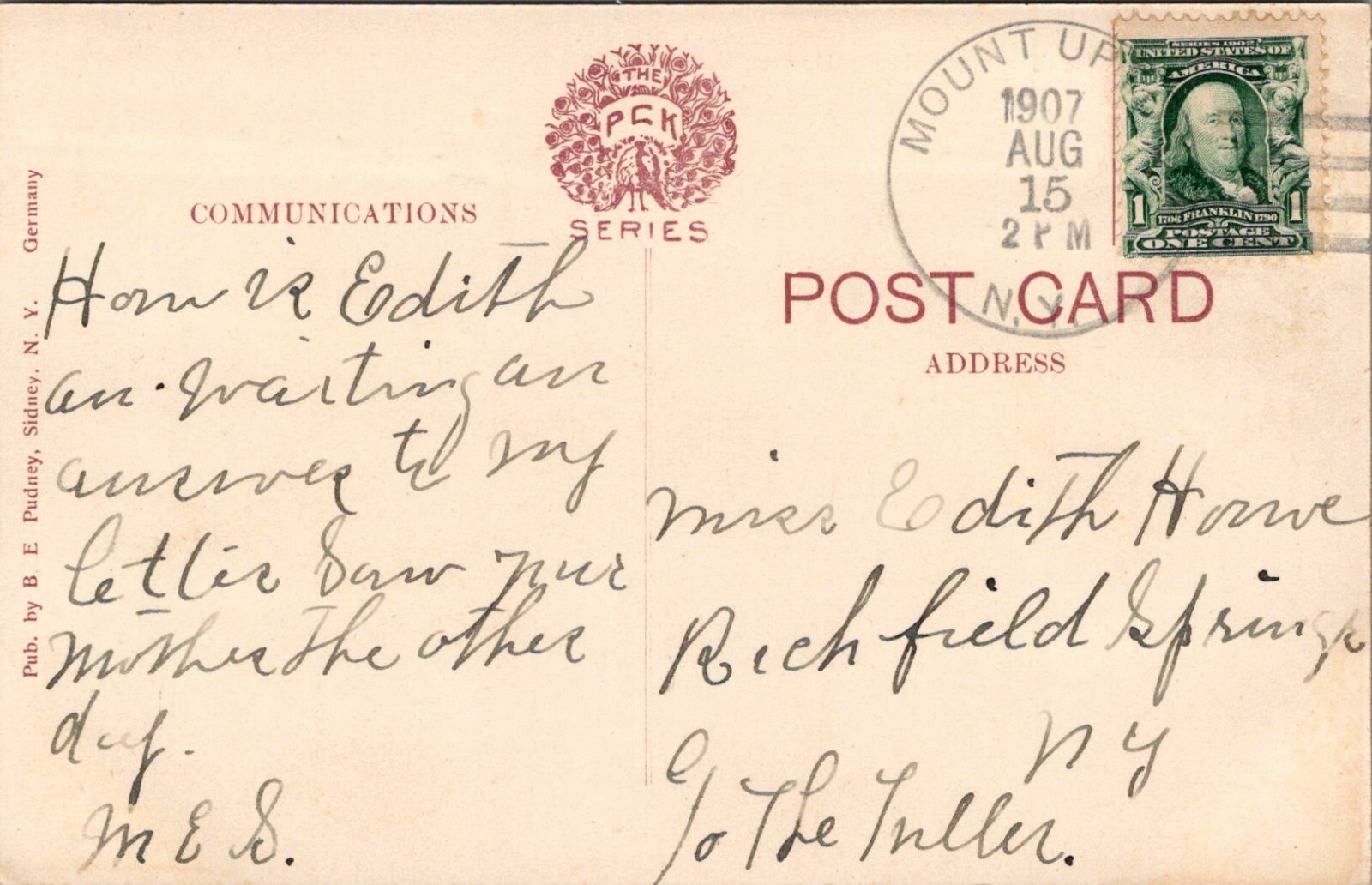 Postcard NY Mount Upton, New York; Bird's Eye View of Mt Upton, New