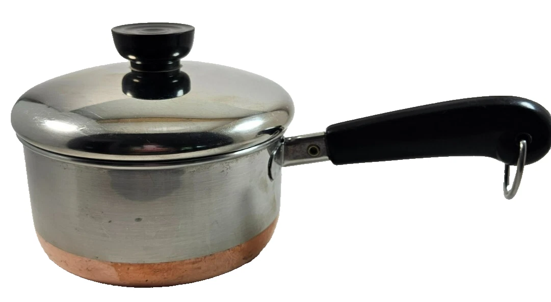 REVERE WARE 1 Quart Copper Bottom Sauce Pan w/ Lid 1990 Clinton USA