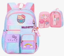 Hello Kitty Patch Backpack Dreamy Pastel Rainbow Girls Trendy Premium School Bag