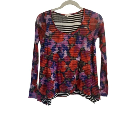 Anthropologie Weston Garden Row Mesh Floral Stripe Blouse Top Womens Size XS - Picture 8 of 8