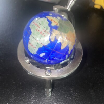 Semi Precious Stone Inlaid World Globe Brass Stand 