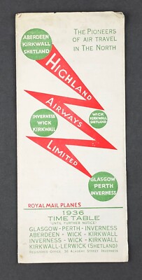 HIGHLAND AIRWAYS FLUGPLANPLAN 1936 ROUTENKARTE 