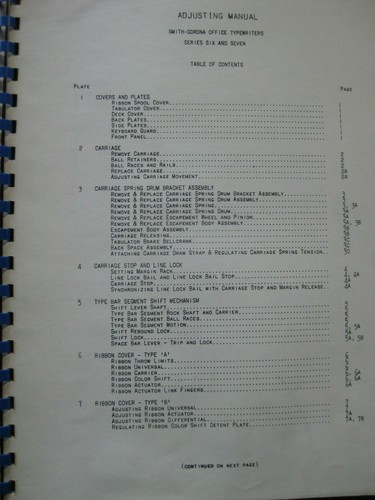 SMITH CORONA TYPEWRITER ADJUSTMENT MANUAL SERIES 6 & 7 1952 - Picture 3 of 7