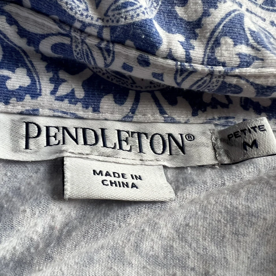 Vestido Pendleton Medallion para mujer azul blanco elástico envolvente bata talla pequeña M Foto 2 de 4