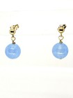 14k Yellow Gold Genuine Blue Jade Ball Post Drop Dangle Earrings — photo 1