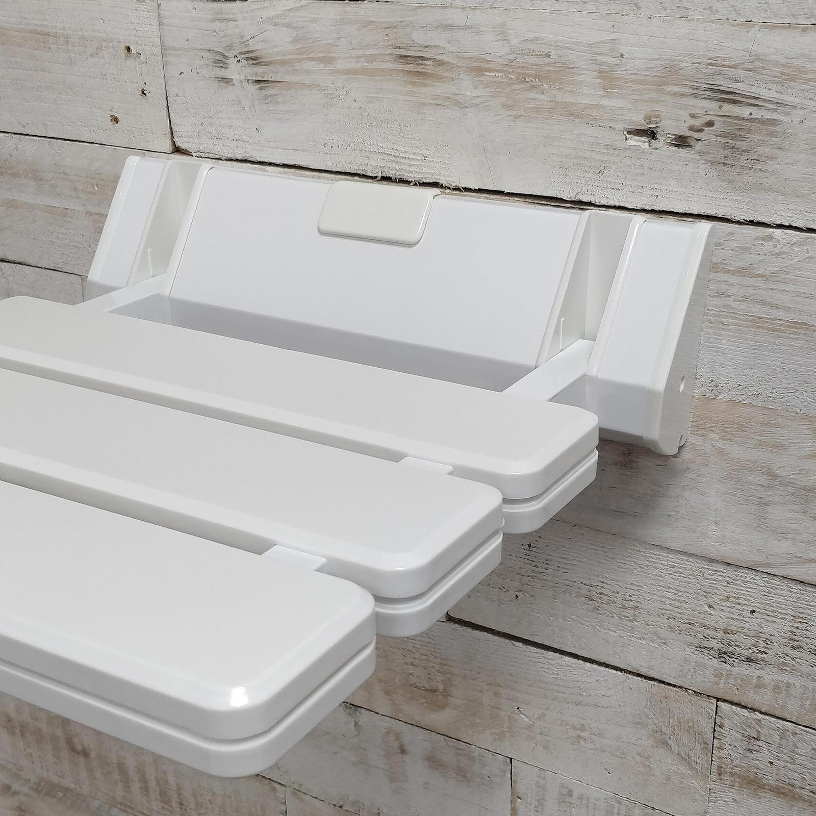 ECOSPA Folding Shower Seat Wall Mounted Stool in White Bathroom