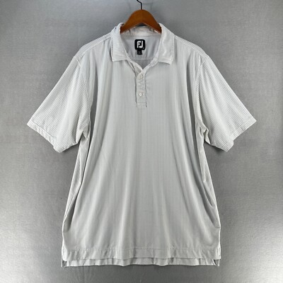 FootJoy Mens Golf Polo Large White Striped Zic Zac Short Sleeve Outdoor Sports