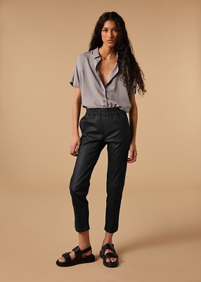 INES & MARECHAL Black Lambskin Leather Pant Jardin Stretch Crop Sz FR 36 / AU 8