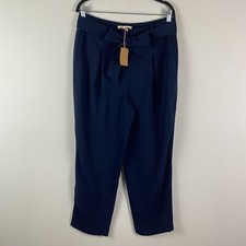 Boden Tapered Tie Waist Trouser Pants Womens US 10 Navy Blue Ankle