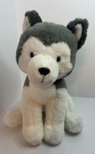 FAO SCHWARZ 13" WOLF HUSKY DOG PLUSH STUFFED ANIMAL TOY BLUE EYES, WHITE  GRAY