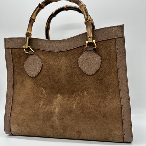 Gucci Diana Brown Suede Leather Bamboo Tote Hand Bag Purse Authentic! - Picture 2 of 20