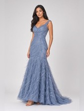 Ivonne D ID6213 Wedgewood Feather Gown Size 4 Runway NWT see notes and photo
