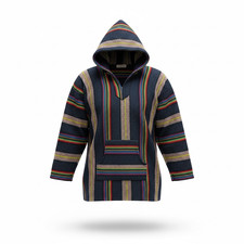 Mexican Baja Hoodie Men  s XL Multi Bright Color Southwest Striped Pullover