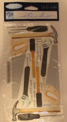 New Sticko scrapbook stickers TOOLS Father's Day hammer saw screws wrench nails