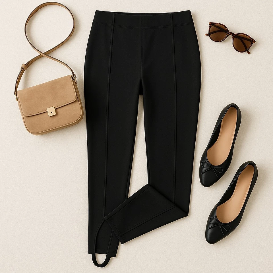 Soft Surroundings 黑色马镫裤女式娇小 XL 极简主义经典新品 — 第 2/4 张图片