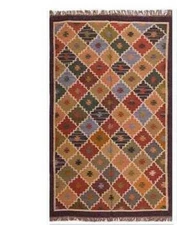 Indian Rug Jute Wool Village Vintage Kilim Handwoven Carpet Rectangle Area Rug
