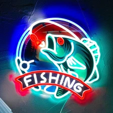 Bass Fish Fishing Beer Neon Sign Light 24"x20" Beer Bar Club Man Cave Decor