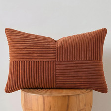 Rustic Corduroy Throw Pillow Cover 12x20 Inch Terra Cotta Farmhouse Couch Decor