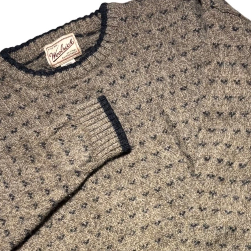 Woolrich Sweater Mens XL Tall Brown Herb Tweed Birdseye Wool Blend Knit
