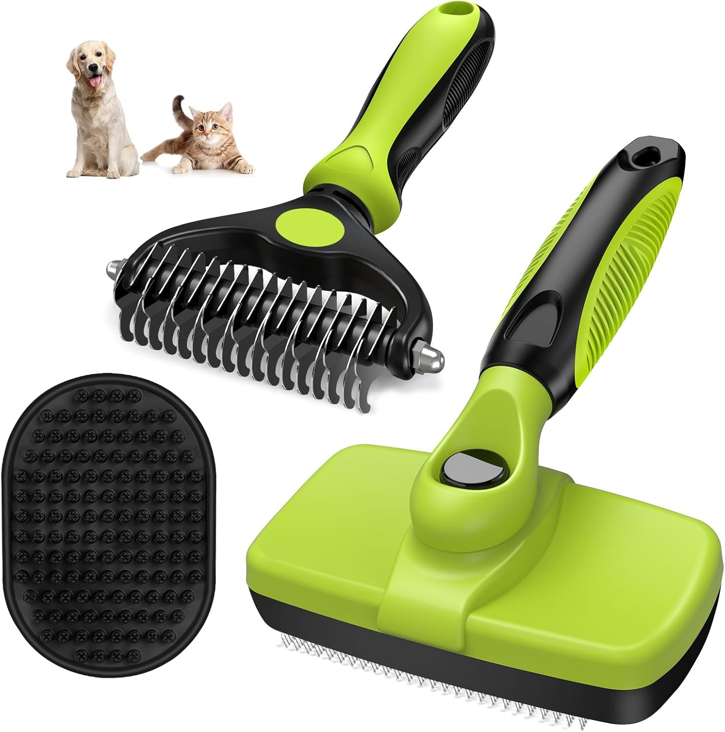 3PCS Pet Grooming Brush Set Self Cleaning Slicker Rake Bath Brush Deshedding