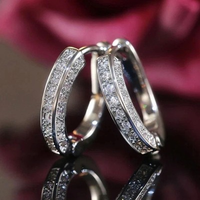 1.20 CT Round Lab Created Diamond Women's Hoop Earring 14k White Gold Plated