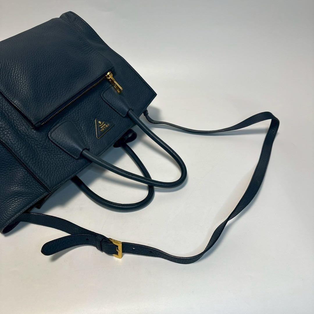 Prada Triangle Logo Vittello 2-Way Shoulder Bag Leather Women Used Authentic thumbnail 8