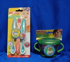 NUBY Two Pack 1 NUBY Spoon Set - Heat Senstive 1 NUBY Snack Keeper 12 months Up