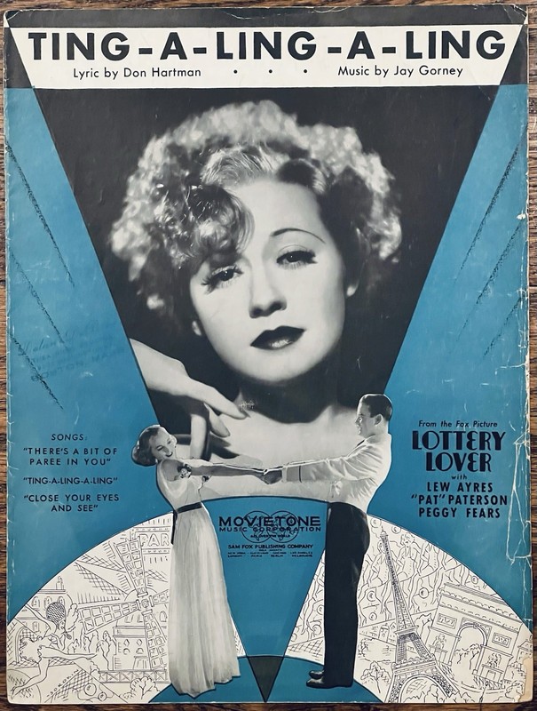 1935 film LOTTERY LOVER sheet music TING-A-LING-A-LING by JAY GORNEY