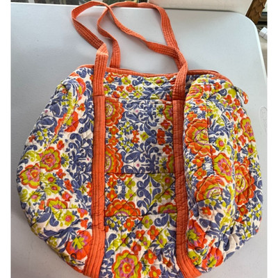 Ocean Collections Tote Bag Large Quilted Orange Floral Inner And Outer Pocket