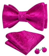 Bow Ties for Men Paisley Self Tie Bowtie Pocket Square Cufflinks Set Hot Pink