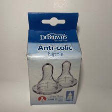 Dr Brown's Natural Flow Anti-Colic Nipple 2pk Slow Flow Level 1 BPA Free 0m NEW