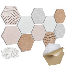 10Pcs Hexagon Felt Board Tile 11.8"x10.2" Self Adhesive Pinboard Noise Reducing
