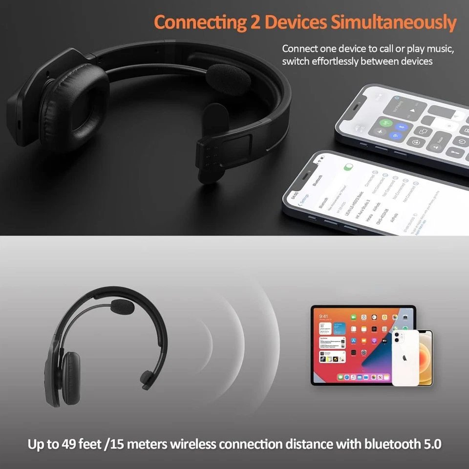 Trucker Headset Wireless Bluetooth 5.2 AI Noise Cancelling Mic For Phones PC - Image 3 of 4