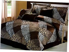 Brown/Black/White Comforter Set Animal Print Leopard, Cheetah, Tiger Microfur