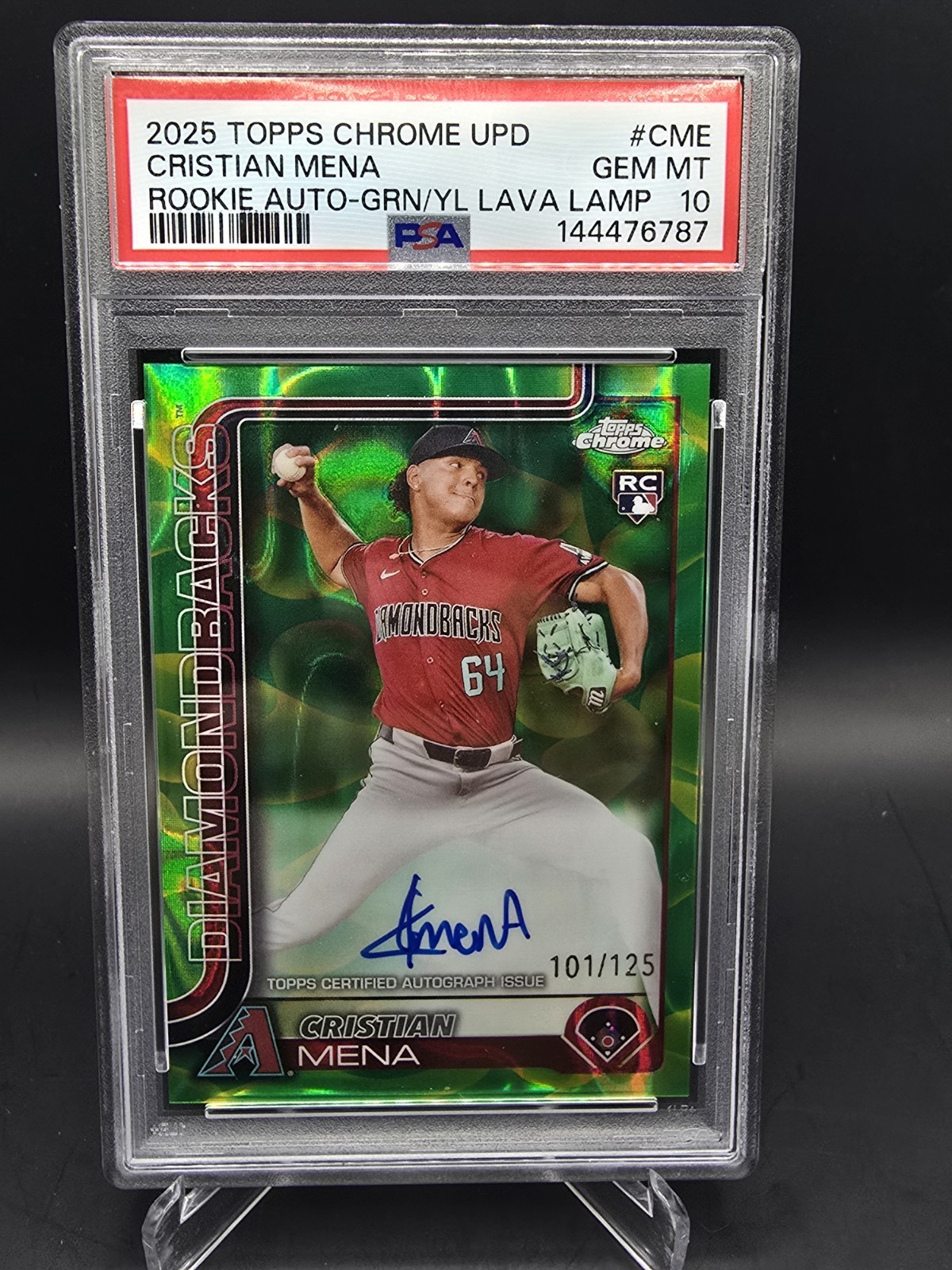 CRISTIAN MENA 2025 TOPPS CHROME UPD ROOKIE GREEN YELLOW RC AUTO /125 PSA 10