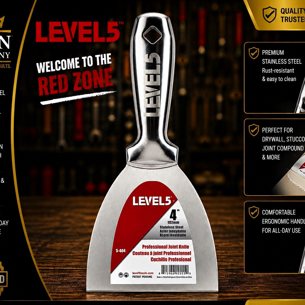 LEVEL5 4 in Stainless Steel Professional Joint/Putty Knife Silver/Red 5-404 1pc
