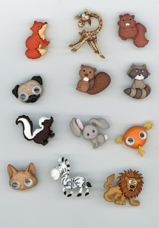 A dozen nylon animal realistic buttons.