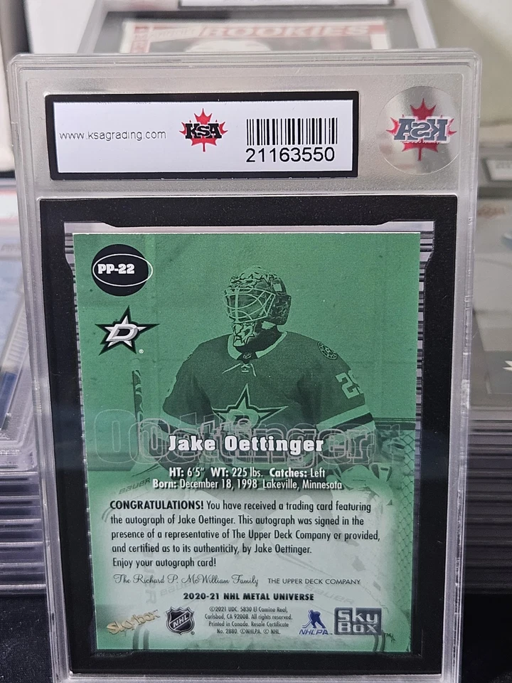 20-21 Skybox Jake Oettinger Premium Prospect Rookie Auto 🚨🚨🚨 KSA 10 Gem Mint  - Image 3 of 3