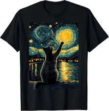 Black Cat Starry Night Gift for Cat Lover Unisex T-Shirt