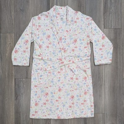 Aria Komar Belted Wrap BathRobe Embroidered Lace Trim Cotton Floral Print Size L
