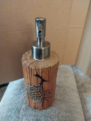 Faux Wood Log With Pine Cone Soap Dispenser Rustic Brown