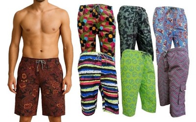 Herren Cargo Badeshorts Sommer Strandbekleidung Schwimmen Surfbrett bedruckt 3/4 Hose