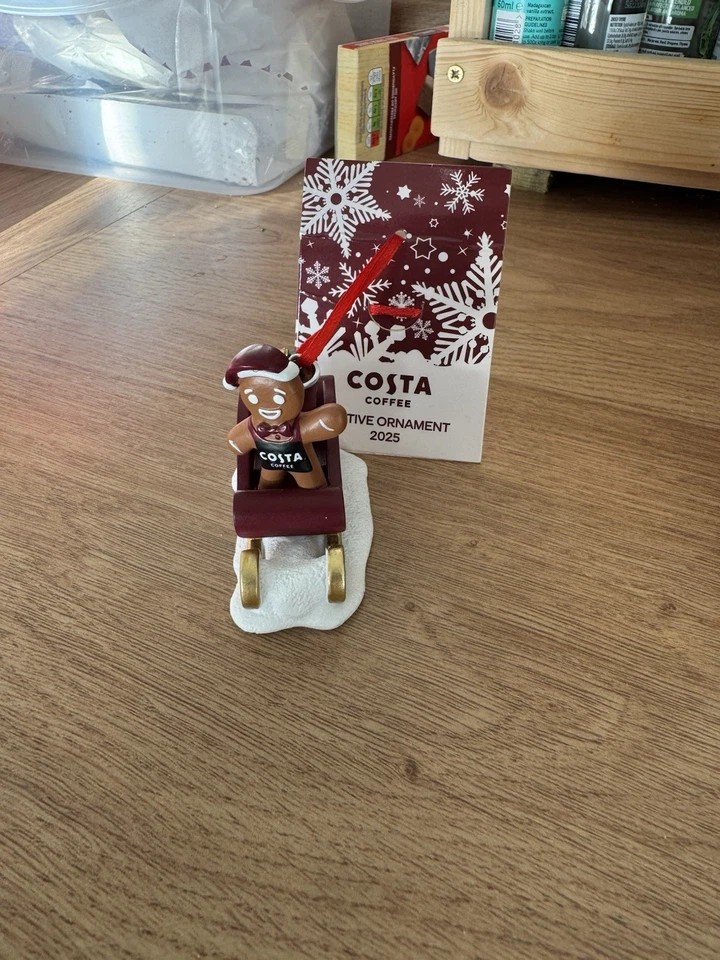 Costa Coffee Festive Ornament 2025 - Gingerbread Man on Sleigh tree decoration