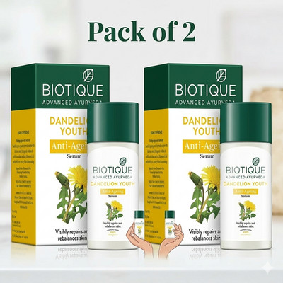 2x Biotique Dandelion Youth Anti-Ageing Serum, 40ml each bottle