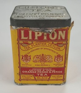 Antique Vintage Lipton Tea Tin Paper Label Copyright 1932 Embossed Top and Botto